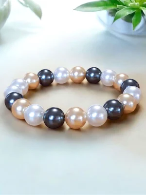 Bracelet Fantaisie Effet Pierre Hématite & Perles de Culture – Élégance & Modernité