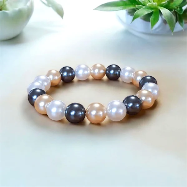 Bracelet Fantaisie Effet Pierre Hématite & Perles de Culture – Élégance & Modernité